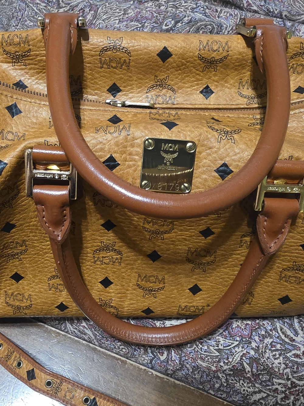 MCM Cognac Classic Visetos Leather Satchel